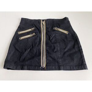 Carmar Black Denim Yellow 4 Zipper Mini Skirt Stretch Women’s Sz 25